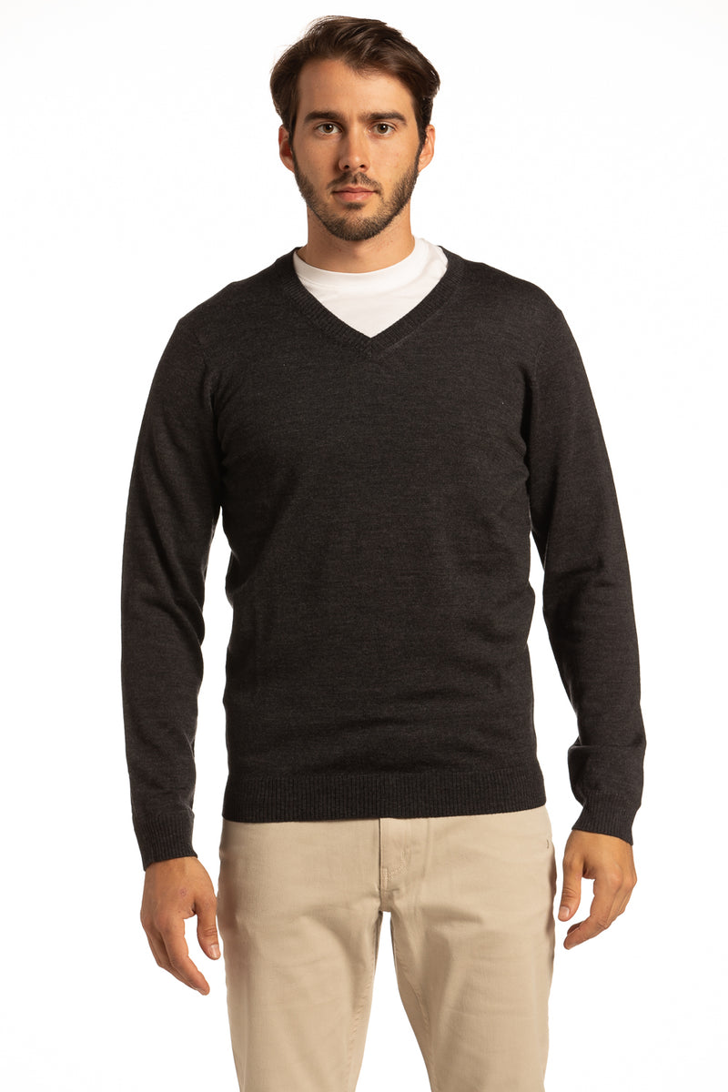 100% merino wool v-neck sweater - Man