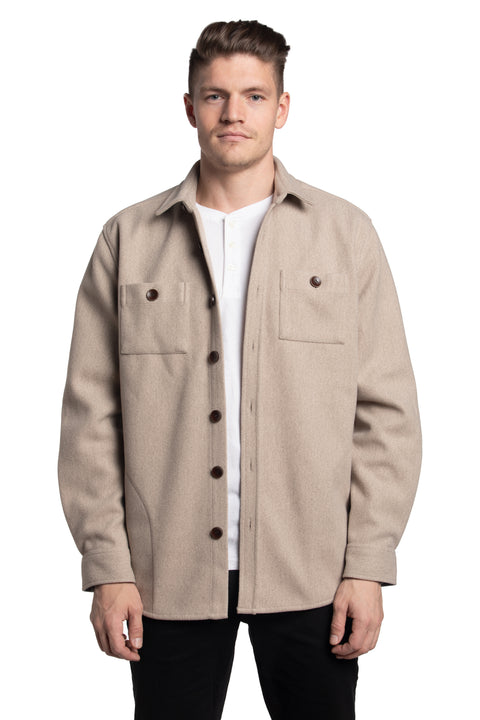 Belfast Wool Look Overshirt in Taupe