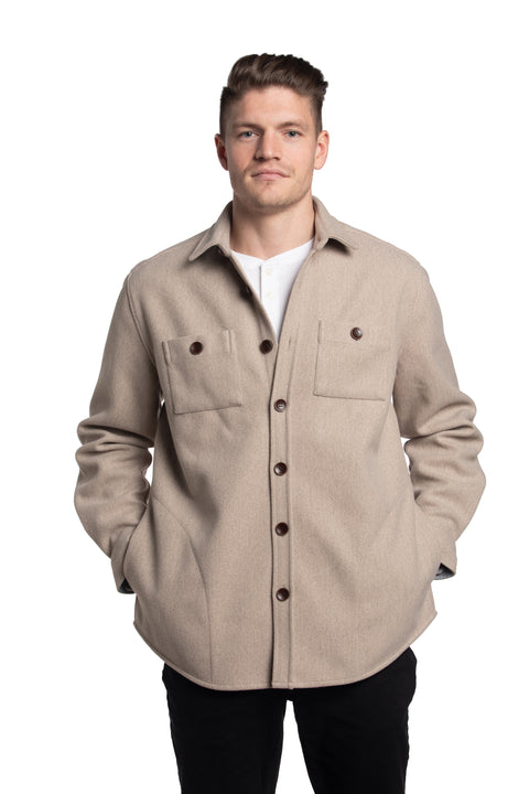 Belfast Wool Look Overshirt in Taupe