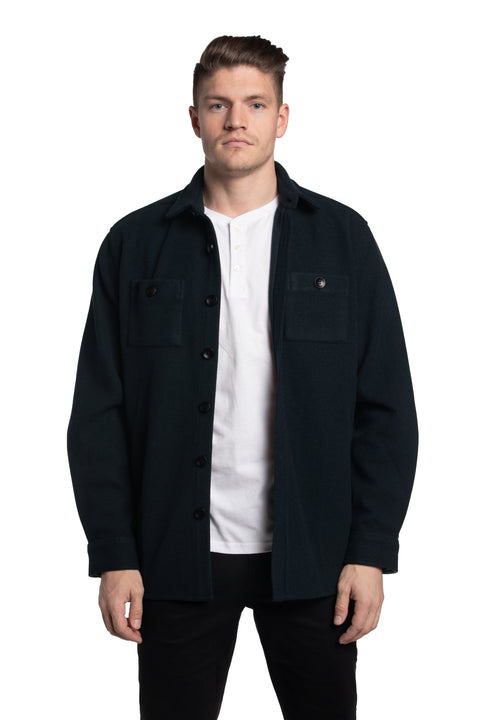 Belfast Wool Look Overshirt in Navy