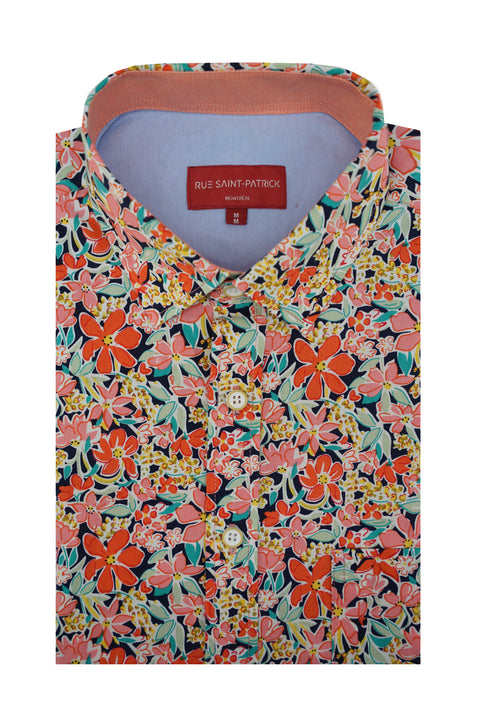 Fiji Floral Short Sleeve Shirt in Coral Reef Pink