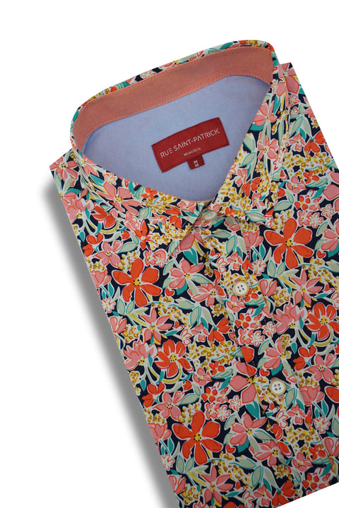 Fiji Floral Short Sleeve Shirt in Coral Reef Pink