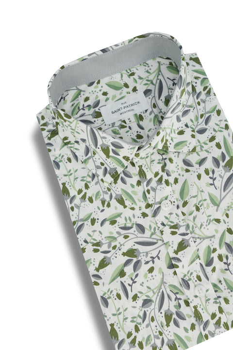 Trasimeno Short Sleeve Shirt in Asparagus Green and White