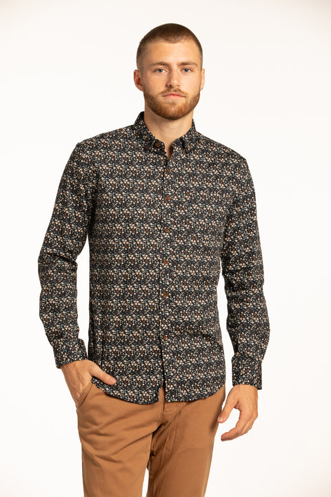 Kilkeel Printed Poplin Shirt in Navy