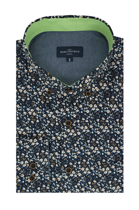 Kilkeel Printed Poplin Shirt in Navy