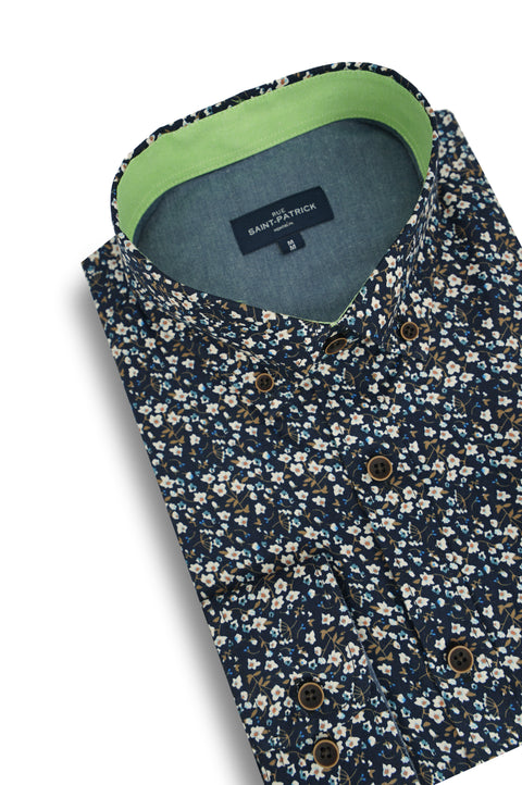 Kilkeel Printed Poplin Shirt in Navy