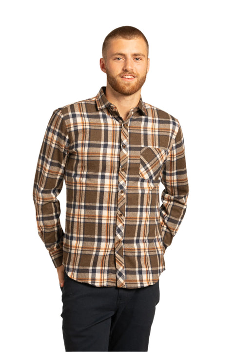 Amiens Flannel Shirt in Brown and Orange