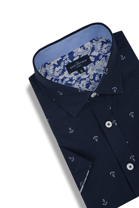 Barbados Easy-Care Short Sleeve Shirt in Navy