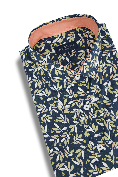 Tampico Short Sleeve Shirt in Navy and Laurel Green