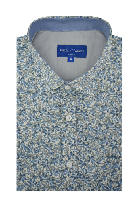 Naples Floral Short Sleeve Shirt in Columbia Blue and White