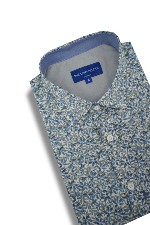 Naples Floral Short Sleeve Shirt in Columbia Blue and White