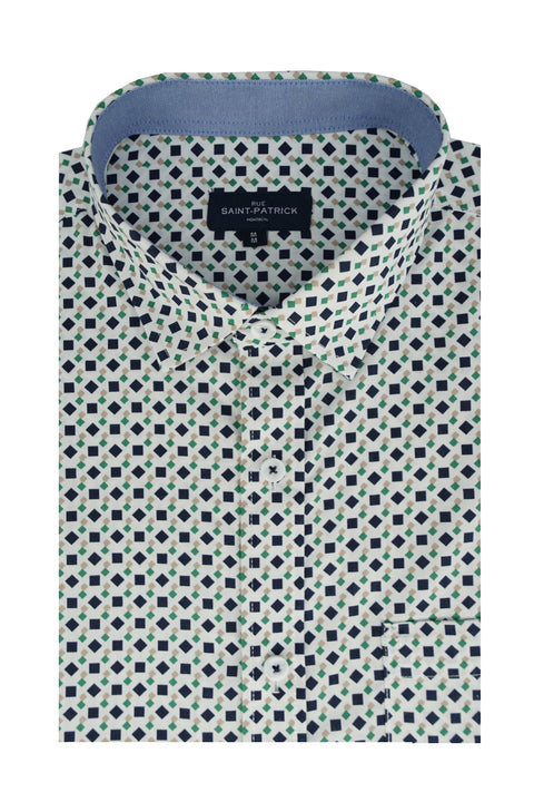 Colombo Geometric Short Sleeve Shirt in Navy and White