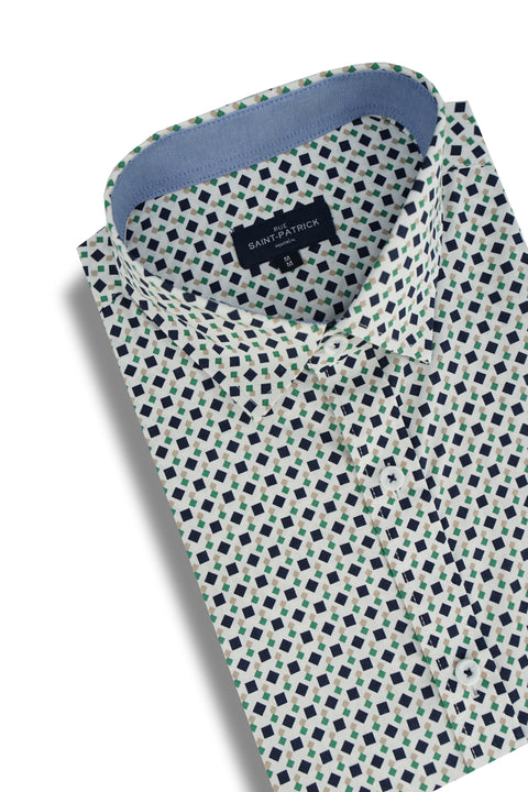 Colombo Geometric Short Sleeve Shirt in Navy and White