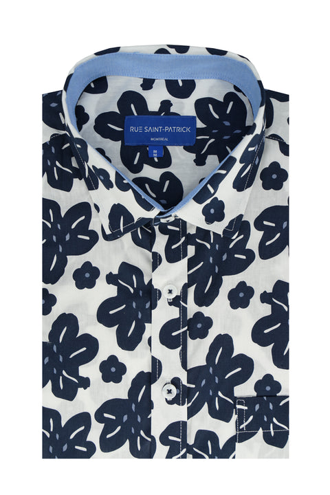 Nantucket Short Sleeve Shirt in White and Navy