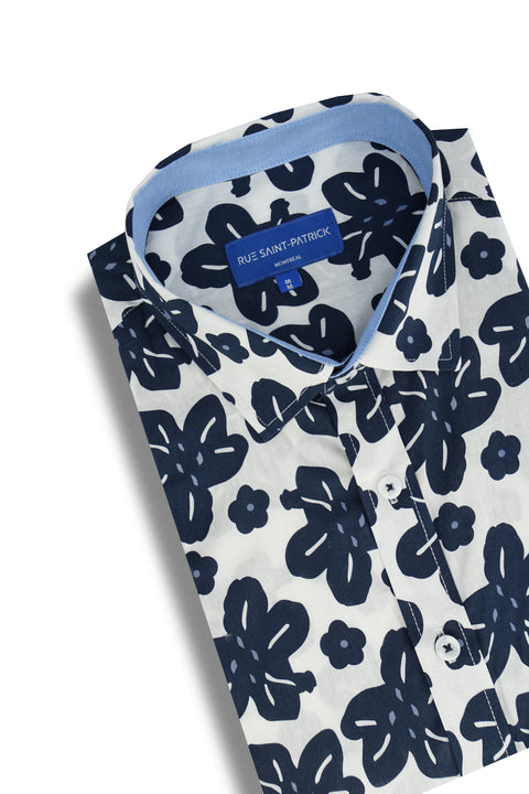 Nantucket Short Sleeve Shirt in White and Navy