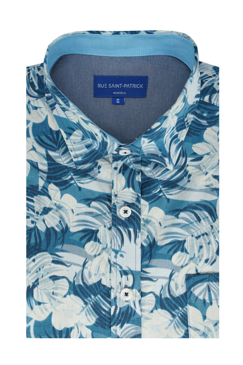 Carpentaria Short Sleeve Shirt in Teal Blue and White