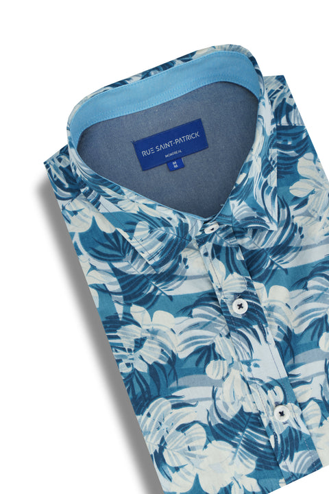 Carpentaria Short Sleeve Shirt in Teal Blue and White