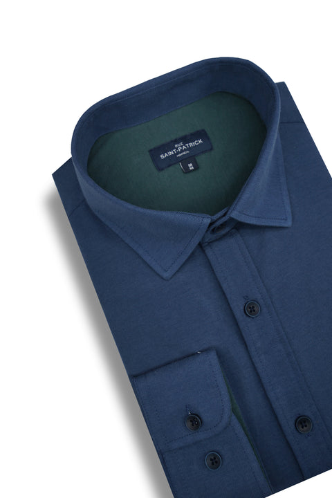 Montgomery Knitted Pique Shirt in Indigo