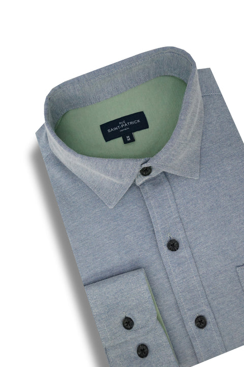 Levesque Knitted Pique Shirt in Slate Blue