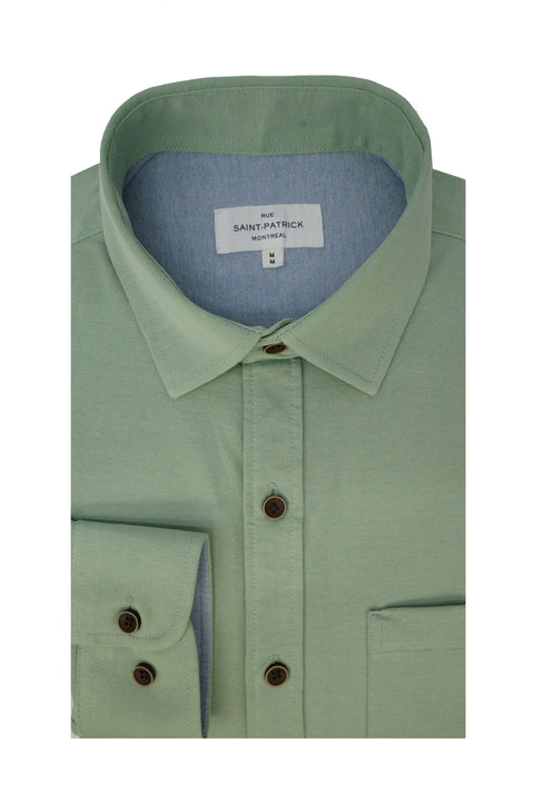 Beaumont Knitted Pique Shirt in Sage Green