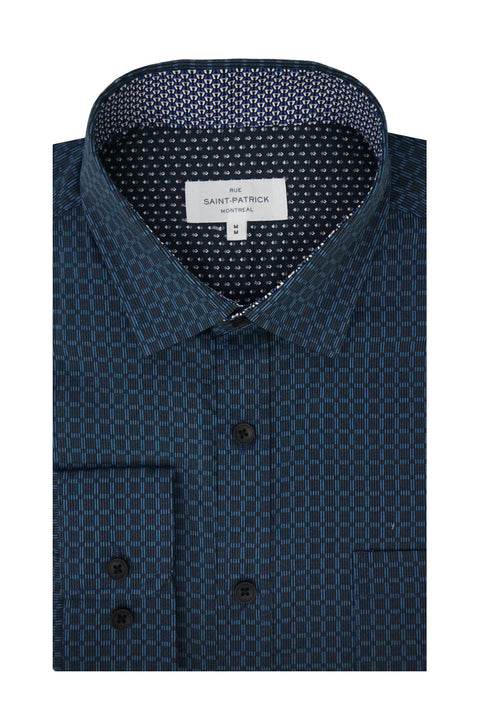 Nicomedia Stretch Poplin Shirt in Oxford Blue and Navy