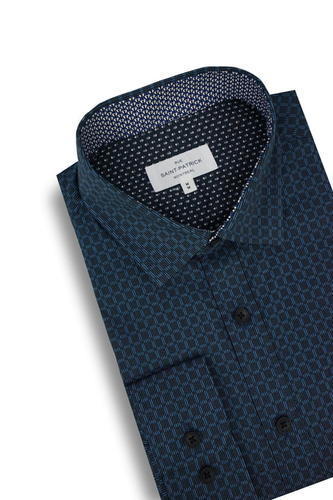 Nicomedia Stretch Poplin Shirt in Oxford Blue and Navy