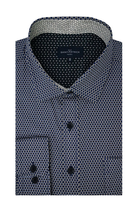 Mediolanum Stretch Poplin Shirt in Space Blue and Smoky Black