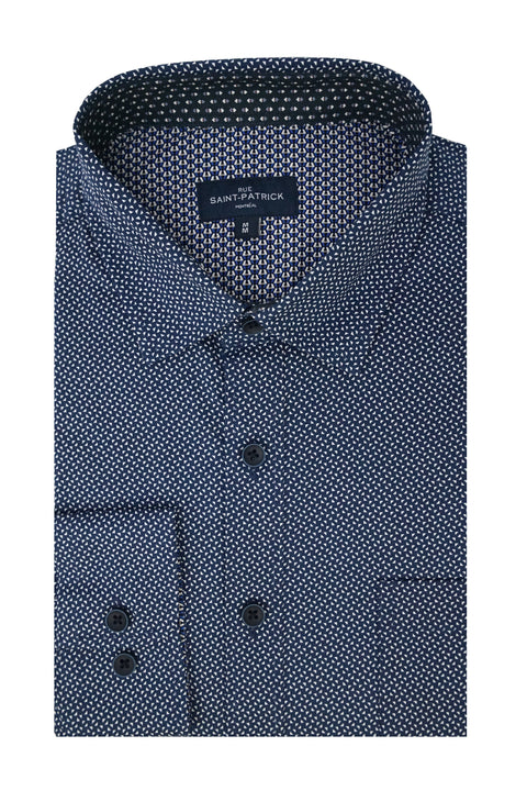 Patavium Stretch Poplin Shirt in Midnight Blue and White