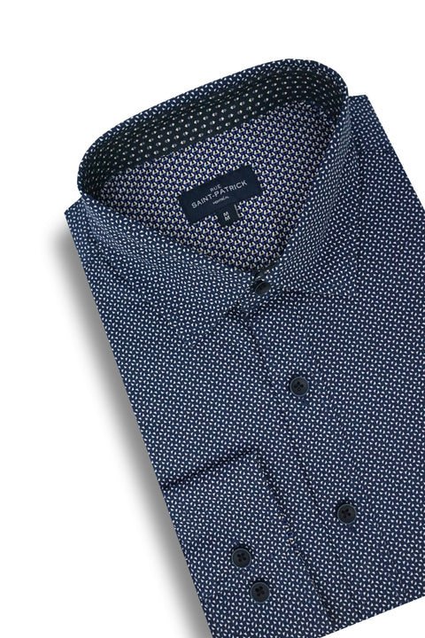 Patavium Stretch Poplin Shirt in Midnight Blue and White