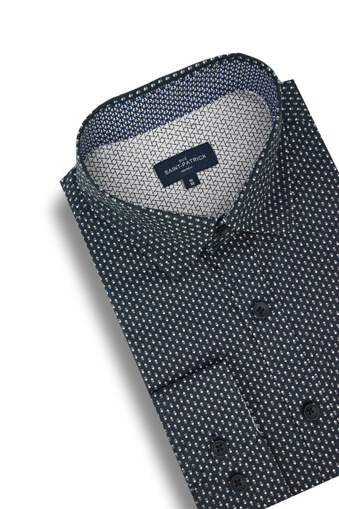 Divodurum Stretch Poplin Shirt in Dark Navy and Quartz