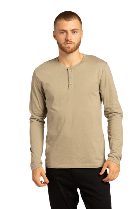 Long Sleeve Organic Cotton Henley in Taupe