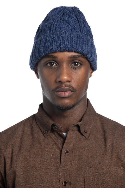 Made in Ireland Merino Wool Cable Knit Toque in Navy