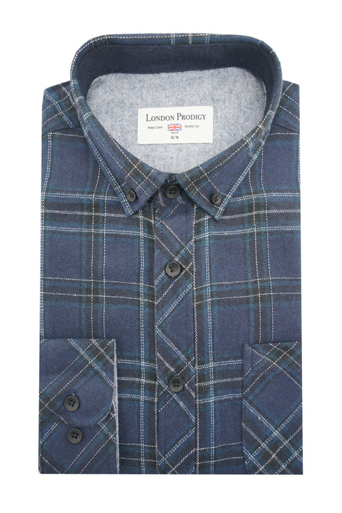 Ballyboley Flannel Shirt in Navy and Teal