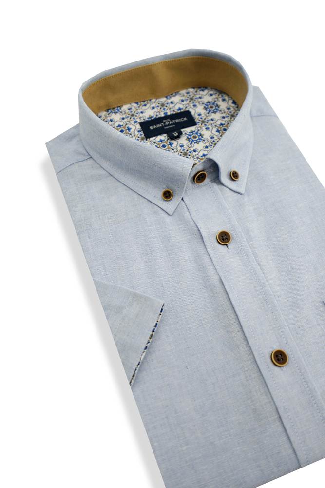 Cardiff Linen Blend Short Sleeve Shirt in Sky Blue – Rue Saint-Patrick