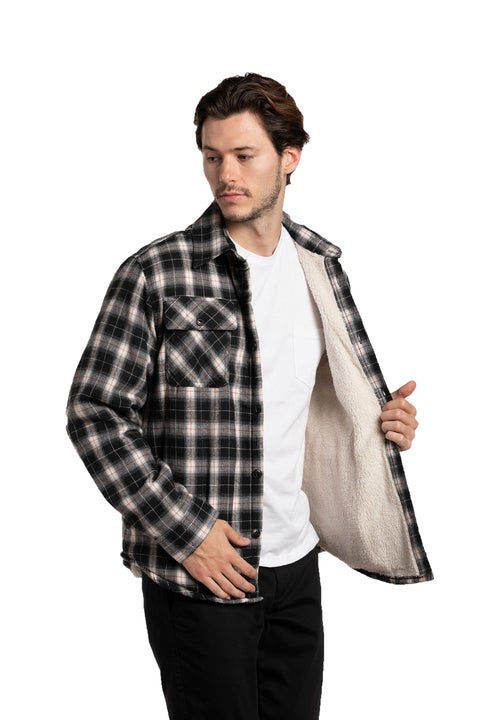 Dublin Sherpa Lined OverShirt in Black and White