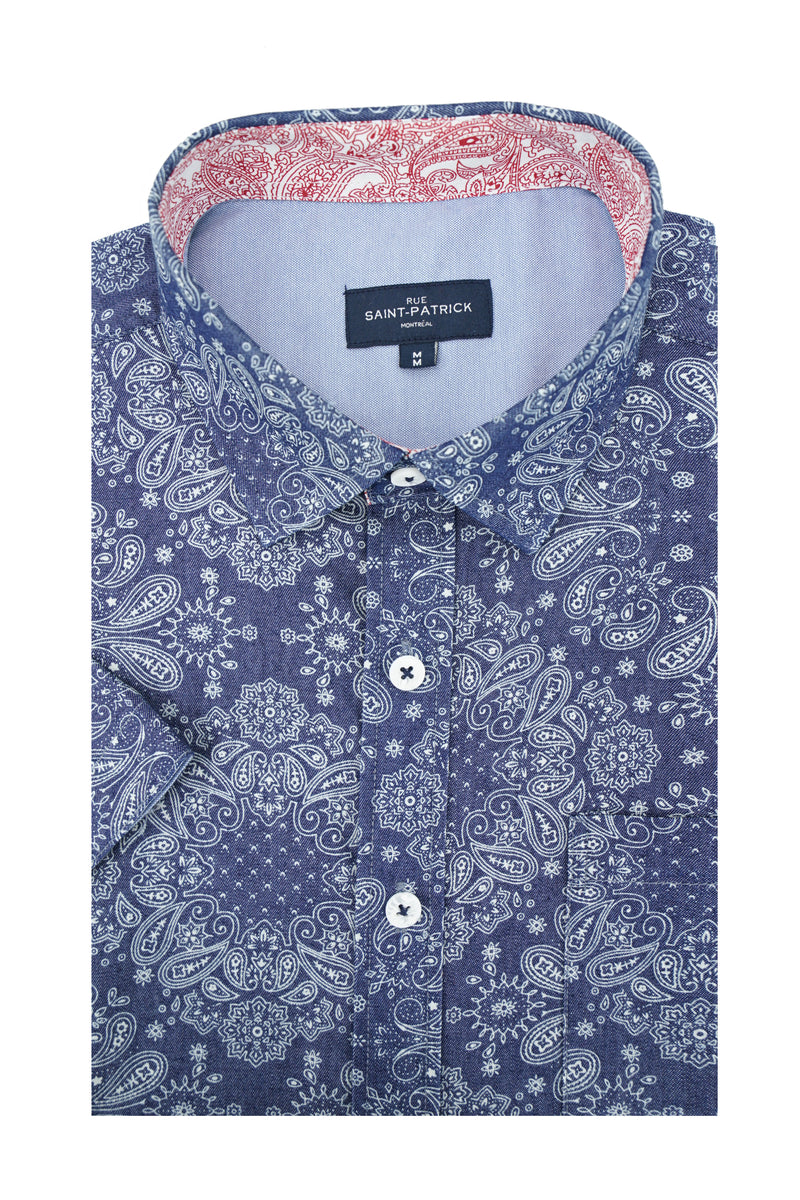 Cavan Bandana Print Short Sleeve Shirt in Denim Blue – Rue Saint-Patrick