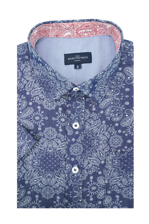 Cavan Bandana Print Short Sleeve Shirt in Denim Blue