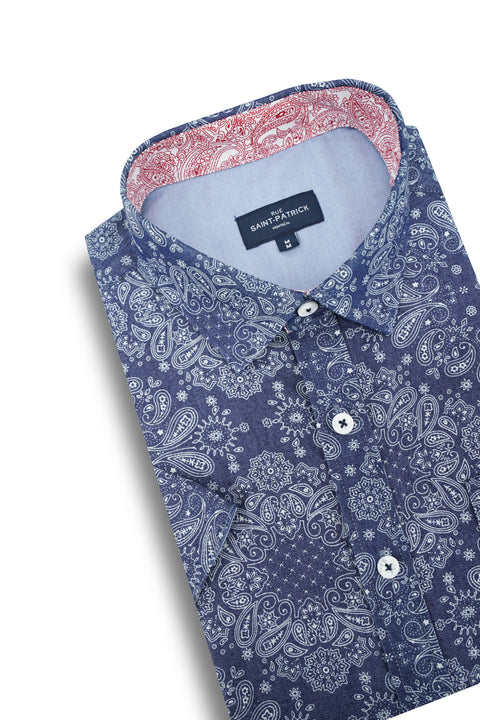 Cavan Bandana Print Short Sleeve Shirt in Denim Blue