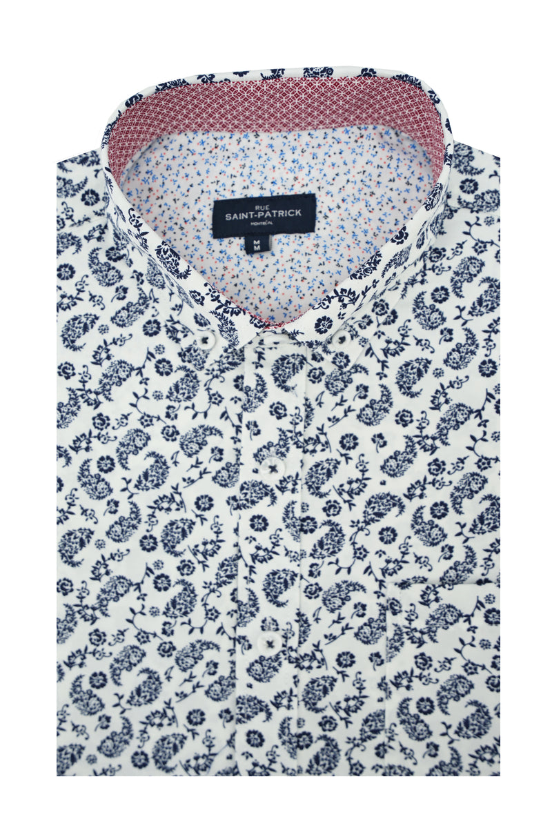 Greencastle Floral Short Sleeve Shirt in White and Navy – Rue Saint-Patrick