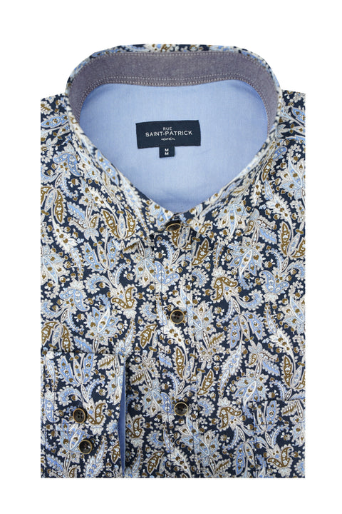 Clannaborough Paisley Shirt in Navy and Blue