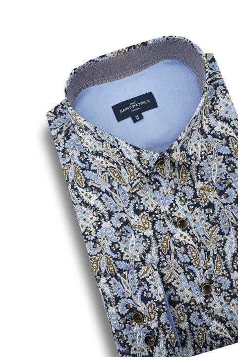 Clannaborough Paisley Shirt in Navy and Blue