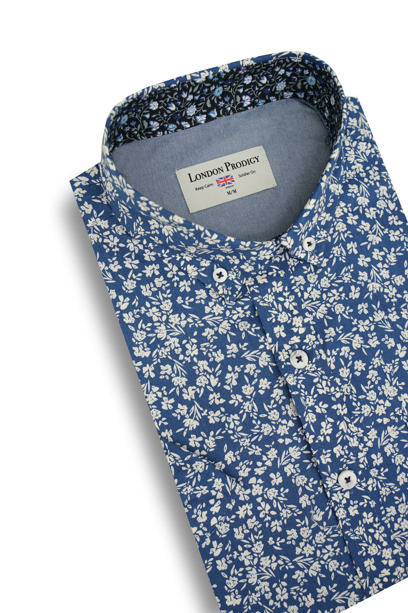 Pattaya Floral Short Sleeve Shirt in Savoy Blue – Rue Saint-Patrick