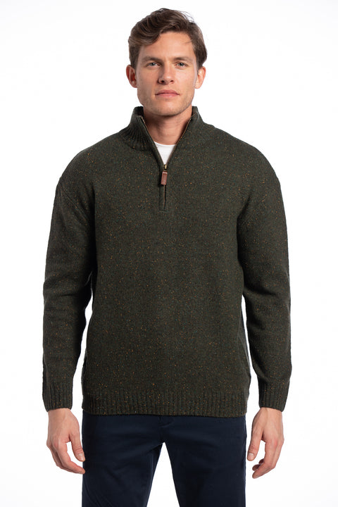 Donegal Blend Zip Neck Sweater in Forest Green