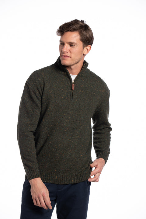 Donegal Blend Zip Neck Sweater in Forest Green