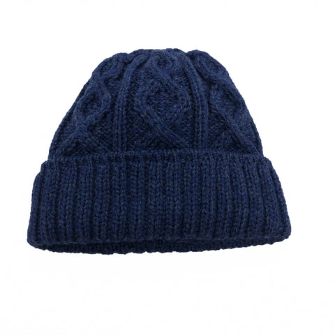 Made in Ireland Merino Wool Cable Knit Toque in Navy