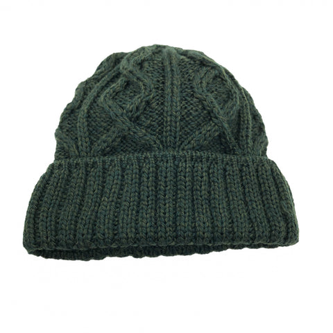 Made in Ireland Merino Wool Cable Knit Toque in Green