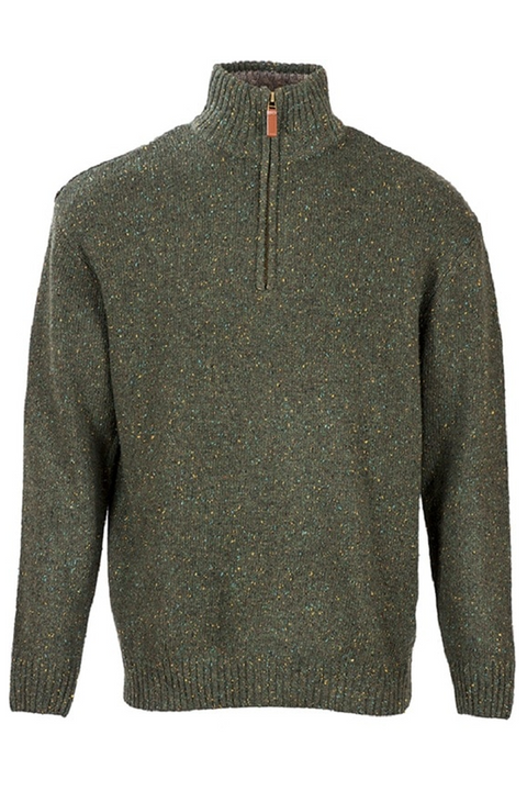 Donegal Blend Zip Neck Sweater in Forest Green